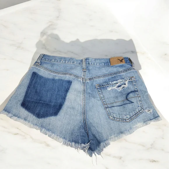 American Eagle Outfitters Blue Jean Shorts with Distressed Raw Hem - Picture 2 of 5